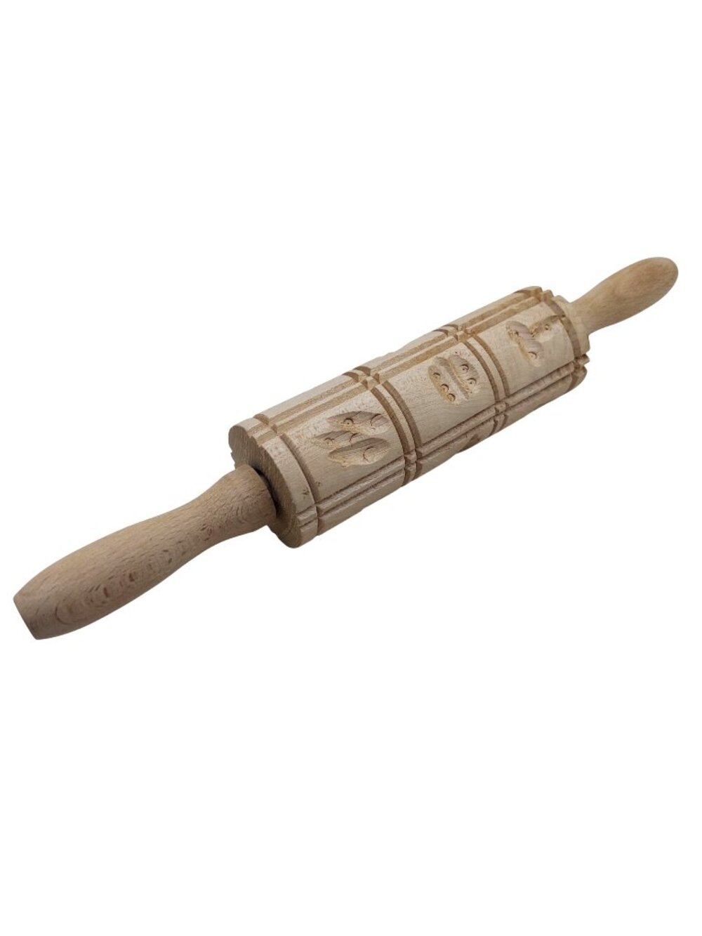 NEW Springerle Wooden Rolling Pin Embossed Cookie Dough Floral Leaf Beachwood